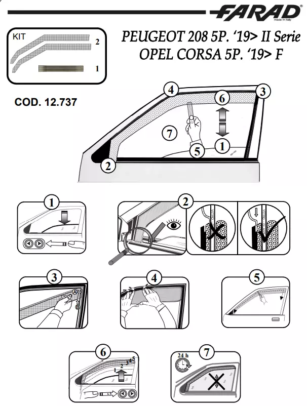 FARAD - SET 2 DEFLETTORI ARIA ANTIVENTO / ANTIPIOGGIA FUME' OPEL CORSA F 2021 - 1-12.737 - immagine 2