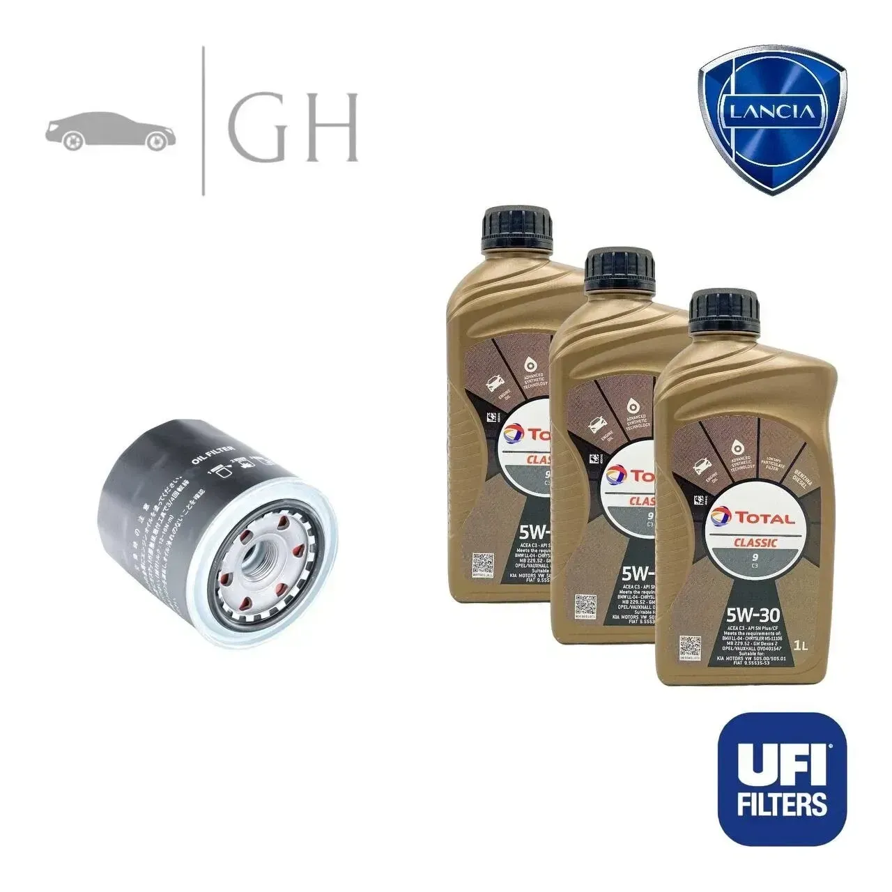UFI - KIT TAGLIANDO FILTRO OLIO + 3 LT OLIO 5W30 LANCIA YPSILON 1.0 HYBRID 69CV