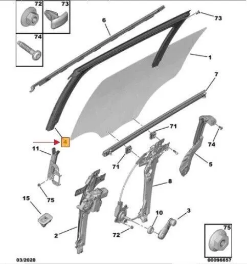 COPPIA GUARNIZIONI GUIDE SCORRIMENTO VETRO PORTA POST SX / DX PEUGEOT 2008 - immagine 2