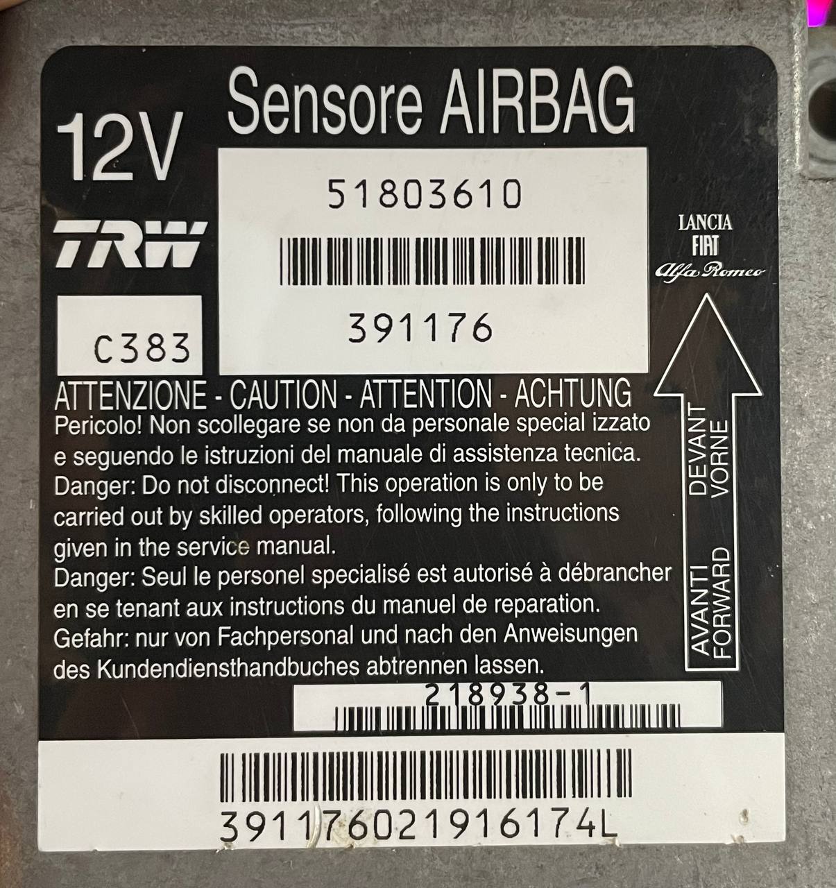 CENTRALINA AIRBAG FIAT PANDA (II) 169 2009 - 51803610 - immagine 4