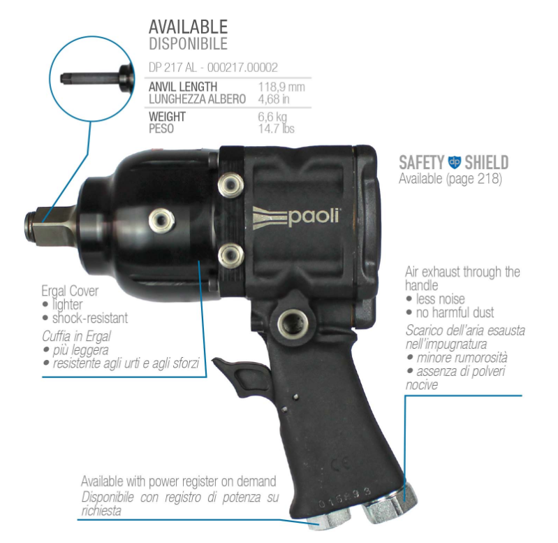 DINO PAOLI - PISTOLA AVVITATORE PNEUMATICO AD IMPULSI 3/4" - DP217 - immagine 2